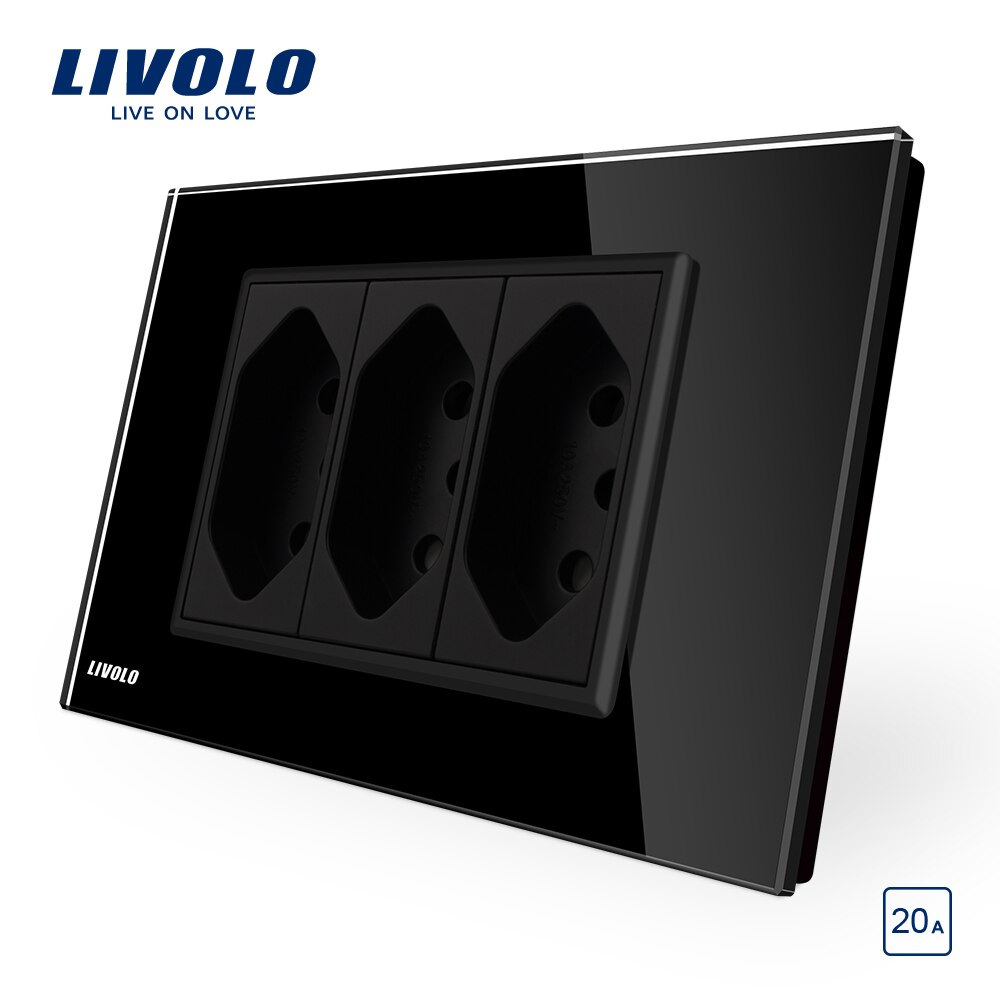 Livolo Braziliaanse/Italiaanse Standaard 3 Pins 20A stopcontact, Wit/Zwart Glas panel Zonder Stekker, c9C3CBR2-11/12