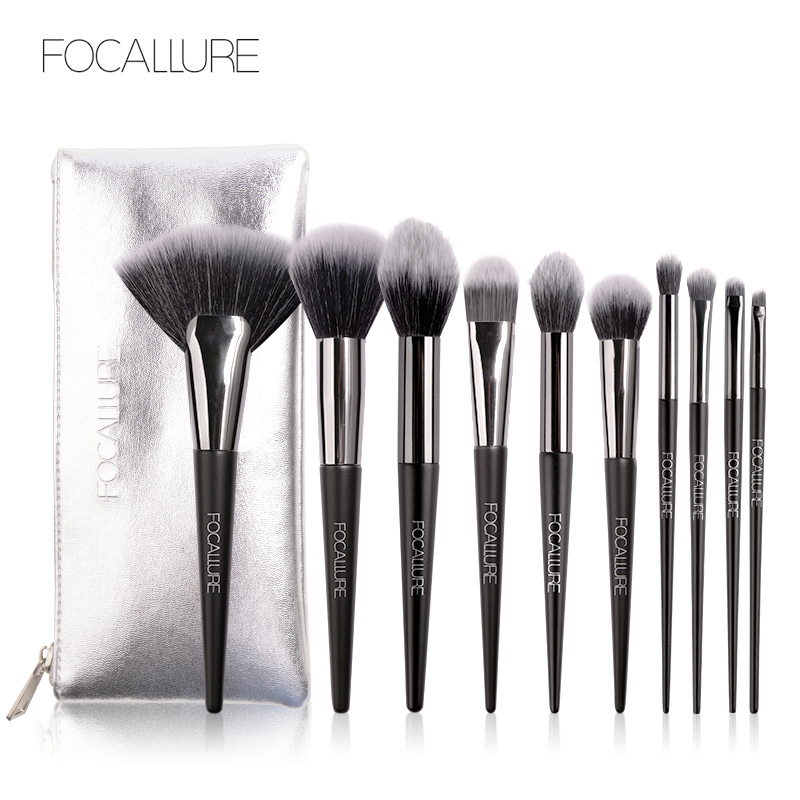 FOCALLURE 10PCS Makeup Brushes Set Foundation Eyeshadow Powder Lip Kits Makeup Brush Cosmetics Kits: 10PCS