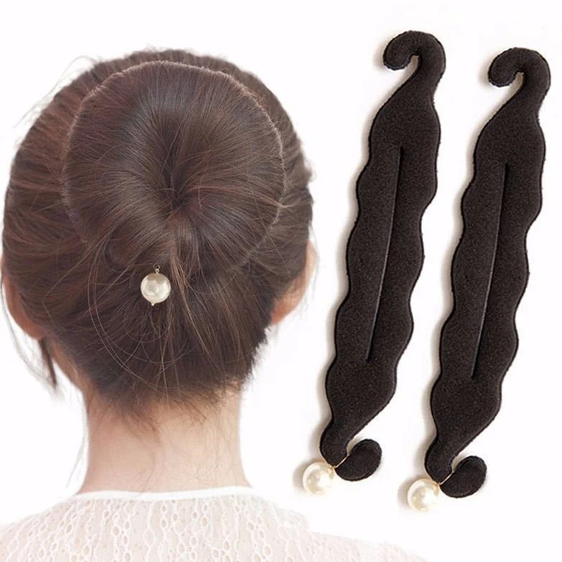 Accesorios de peinado para moño simple para mujer, herramienta para el cabello con cabeza de bola para trenzar el cabello, palo para el cabello de esponja, anillo para el cabello con perlas, accesorios para el cabello