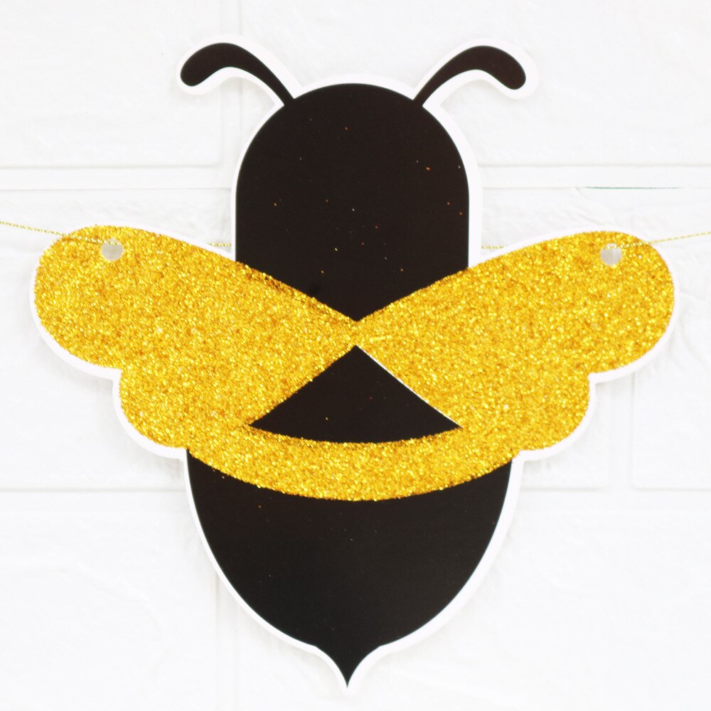 Glitter Golden Bee Theme Happy Birthday Banner Happy Bee Day Kids Birthday Party Backaground Decorations Bumblebee DIY Decor