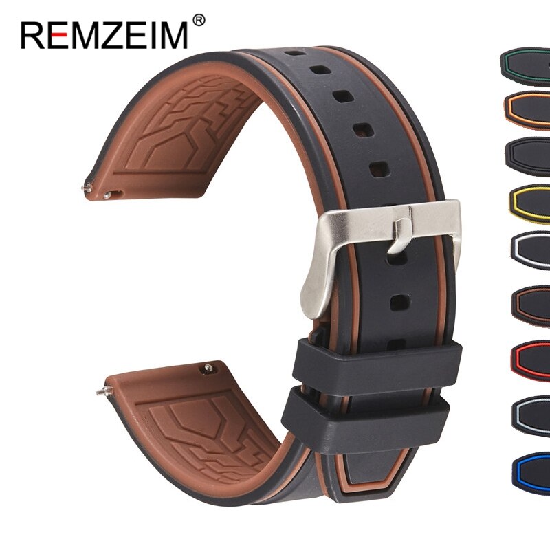 Premium Siliconen Horloge Band Quick Release Rubber Horloge Band 20Mm 22Mm 24Mm Horloge Band Horloge Vervanging Horlogeband groen: brown-black / 20mm