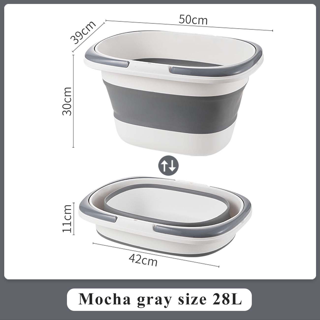 Folding Wash Basin with Handle Portable Mop Bucket Washbasin Plastic Foldable Foot Basin Travel Outdoor Camp Car Washing Basins: 28L Grey