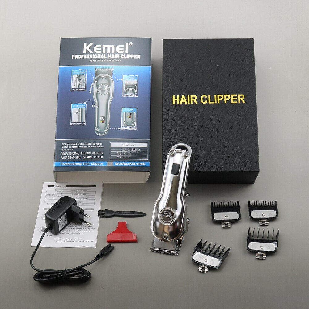 cord cordless barber hair clipper hair trimmer for men all metal electric hair cutter machine haircut pivot motor: silver with box