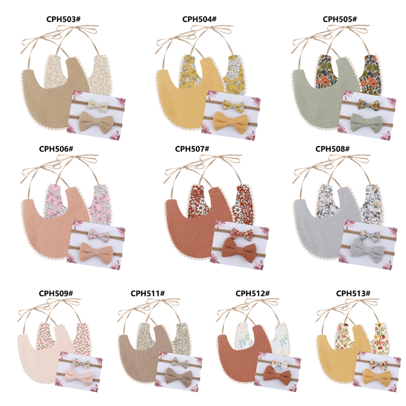 Peuter Lunch Feeding Bib Burp Doek Ademend Speeksel Handdoek Met 2 Boog Haarband