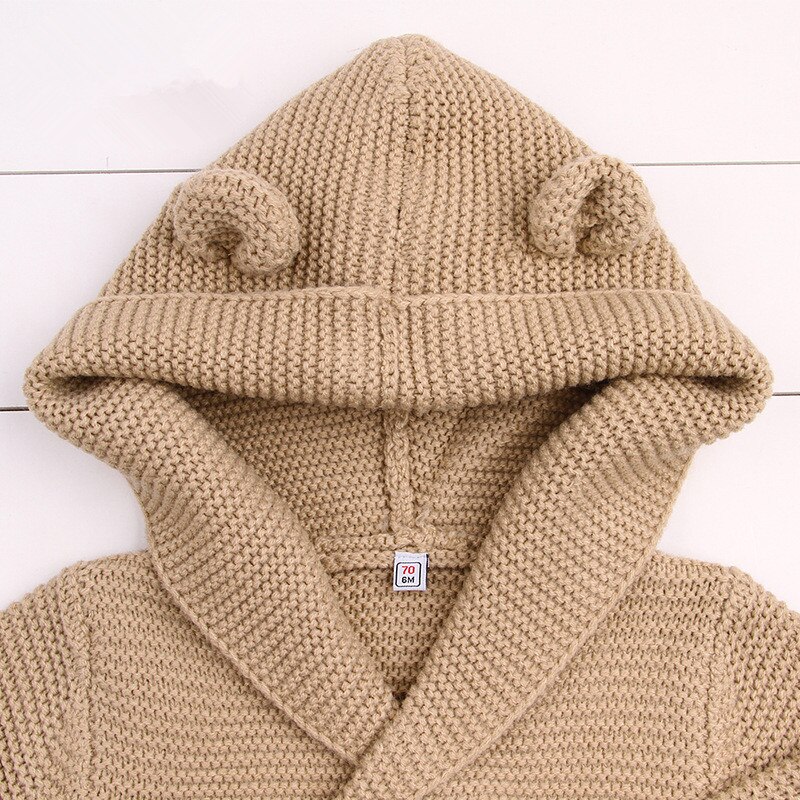 Strik cardigan sweater til baby dreng 0-2t spædbørn børn trøje hætte tøj til småbørn tøj varm hættetrøje jakke parka børn: Khaki / 12m