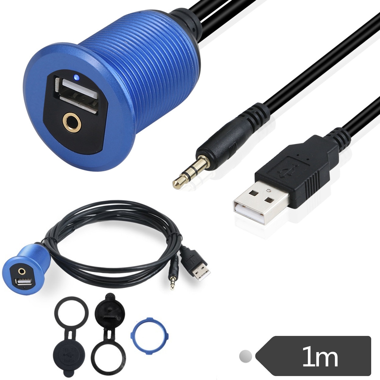 Led lys usb & 3.5mm aux forlenger innfelt kabel , 1/8 aux bil sykkel båt motersykkel ledning 1m/3ft/100cm