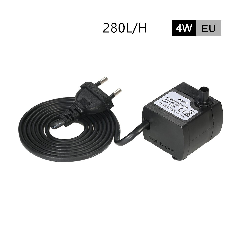 Aquarium Water Pump 220V Ultra Quiet Submersible Water Pump Filter Fish 2/2.5/4W Pond Fountain Aquarium Tank 150/180/280L/H: EU Plug 4W
