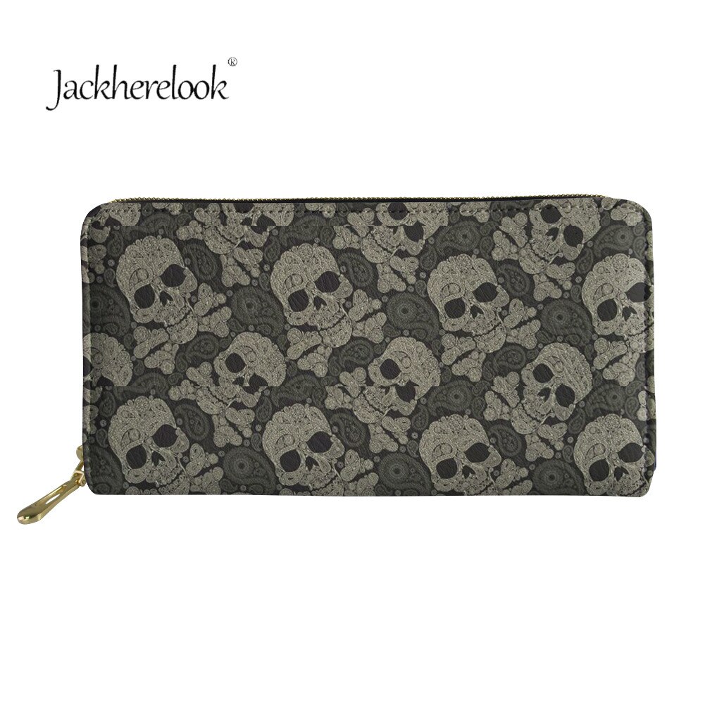 Jackherelook Donne Del Cranio Dello Zucchero Modello Lungo Della Moneta Dei Soldi Borse Contenitore di Lusso di CUOIO Dell'unità di elaborazione Della Chiusura Lampo di Grande Capacità Per La Signora Gotico Magliette E Camicette: HX369Z21