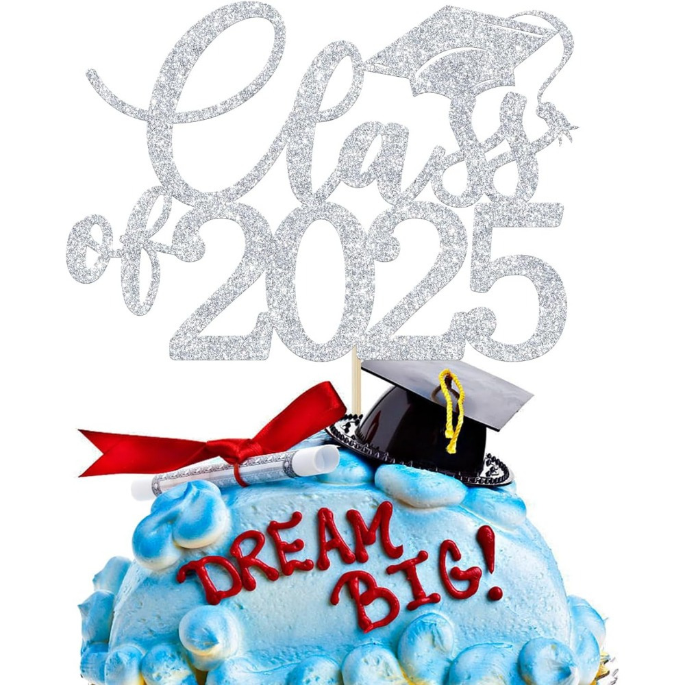 1 Pack Class of Cake Topper, Graduation Party Decoration, Congratulations Graduation, Happy Graduation Party Decor: Silver