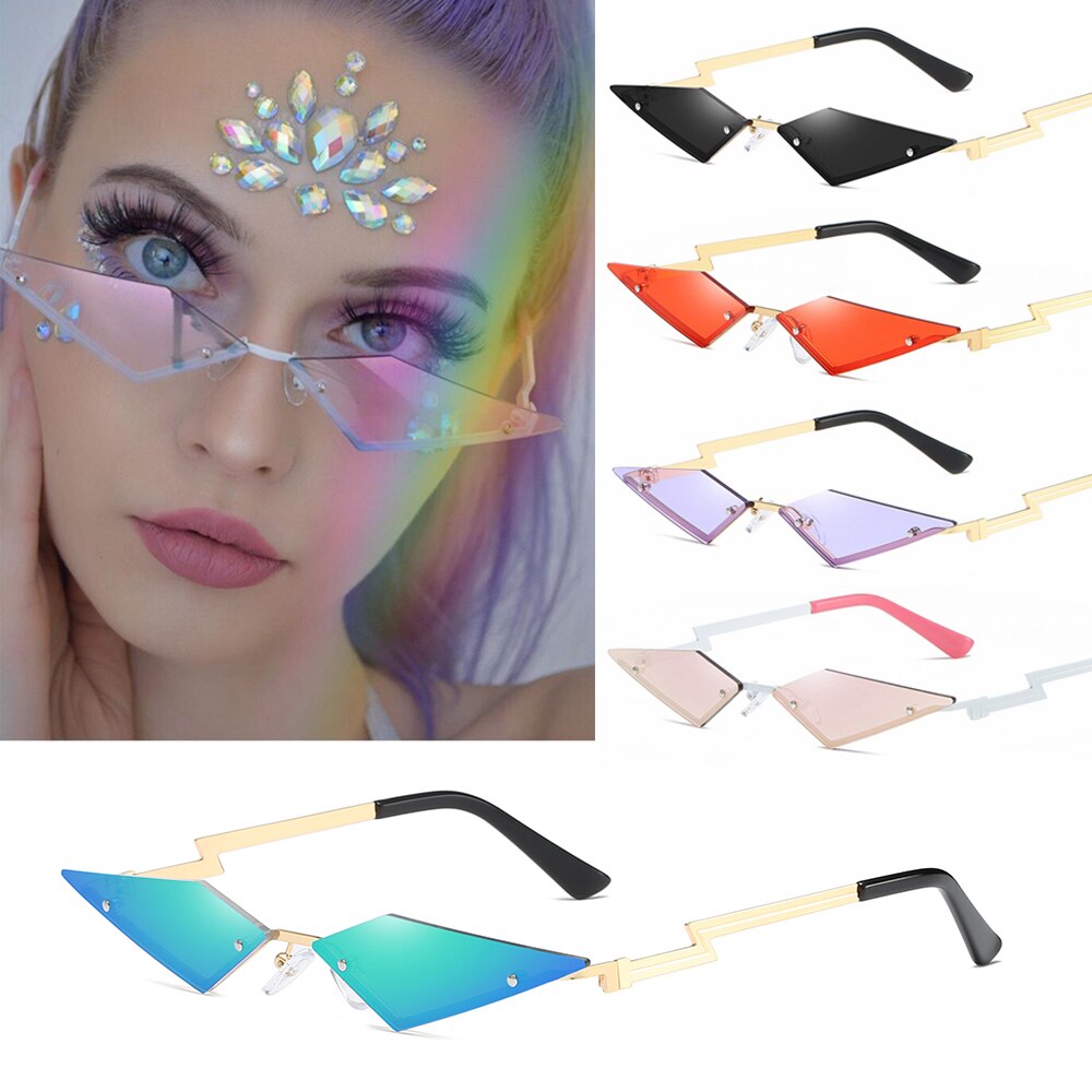 Punk zonnebril streetwear vleermuisvormige zonnebril dames randloos echte film lens  uv400 heren retro vuur vlam