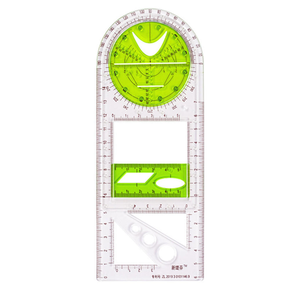Multifunctional Geometric Ruler Drawing Ruler Drawing Template Measuring Tool Plastic Draft Rulers for School Office Supplies: junior Trans green