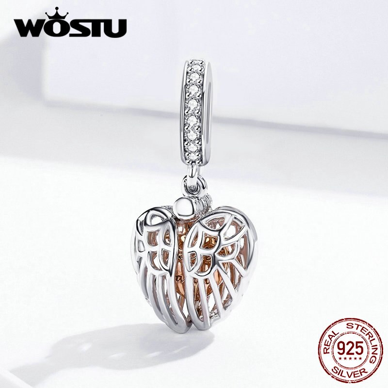 WOSTU Neue 925 Sterling Silber Charms Familie Für Immer Mit Engel Flügel Anhänger Fit Original Armband CQC1299
