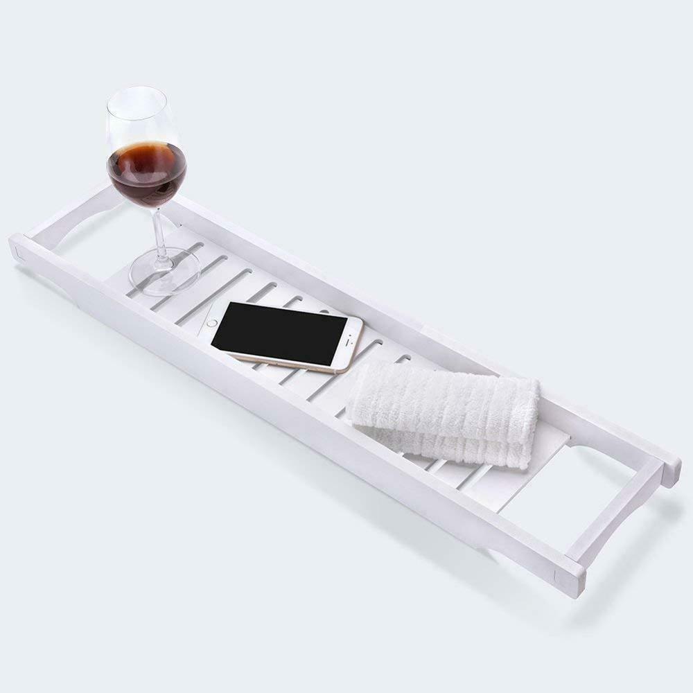 Home Hotel Bathtub Shelf Organizing Tray Nordic Style Wooden Storage Rack Bathroom Organizing Tray: White