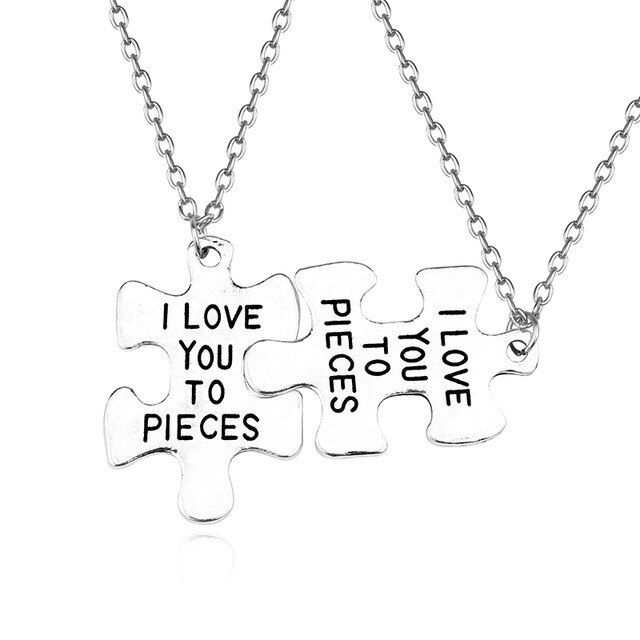 Best Friends Pendant Necklace Women Men Splicing Geometry Pizza Love Heart Necklaces Couple BFF Friendship Jewelry Colar: i love you to pieces