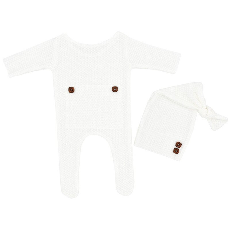 0-3Month Newborn Footed Romper and Hat Set Infant Baby Boy Girl Photography Props Lovely Babe Photo Accessories: white