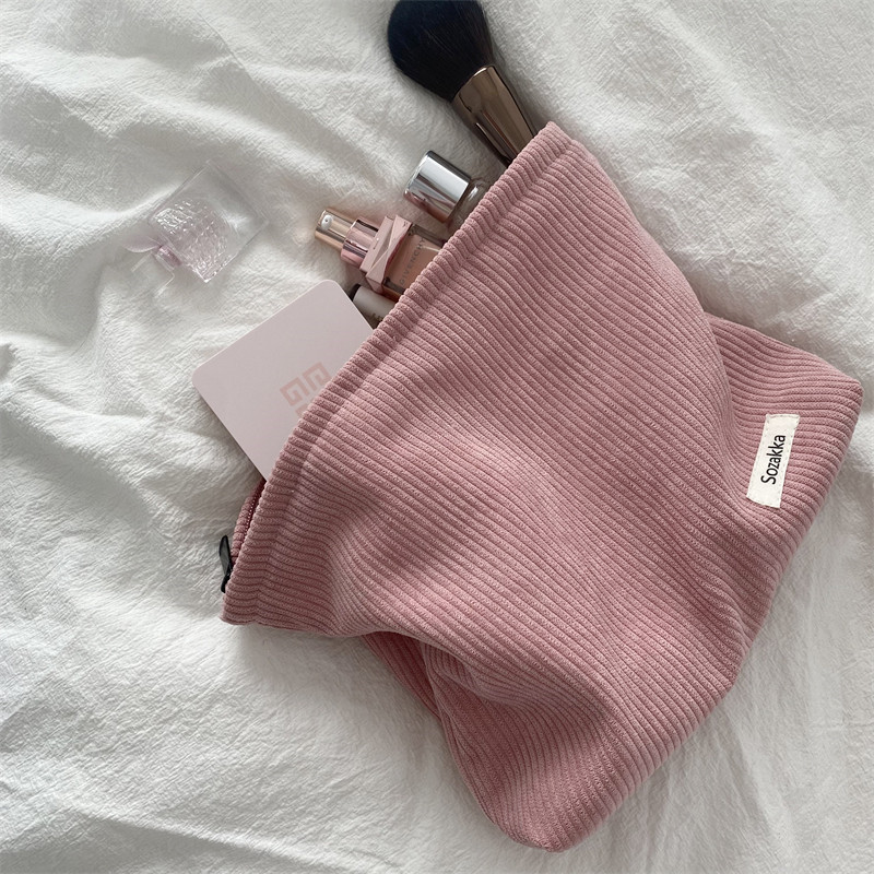 Bolsa de cosméticos de viaje de pana, bolsa de almacenamiento de maquillaje portátil, monederos para mujer de gran capacidad con cremallera, organizador de maquillaje, bolso de mano de almacenamiento: Gris