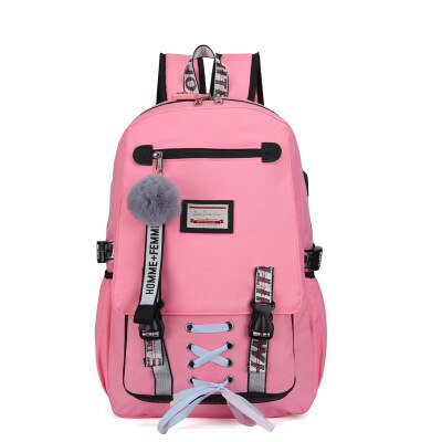 Woman Usb Charging Travel Backpack Anti-theft School Bags Teenager School bag For Girls Mochila Escolar Children&#39;s Bookbag: pink 1