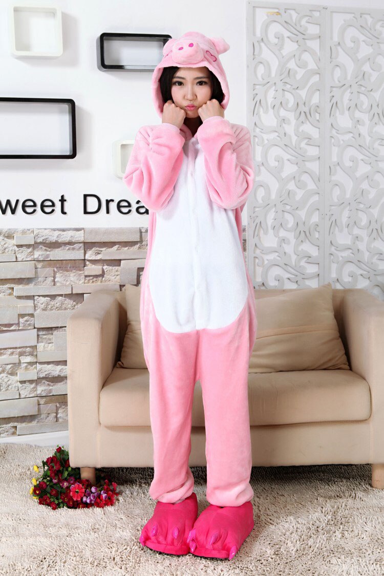 Kigurumi – pyjama pour femmes, , rose, cochon, flanelle, vêtements chauds, salopette douce, combinaisons Cosplay amusantes pour filles