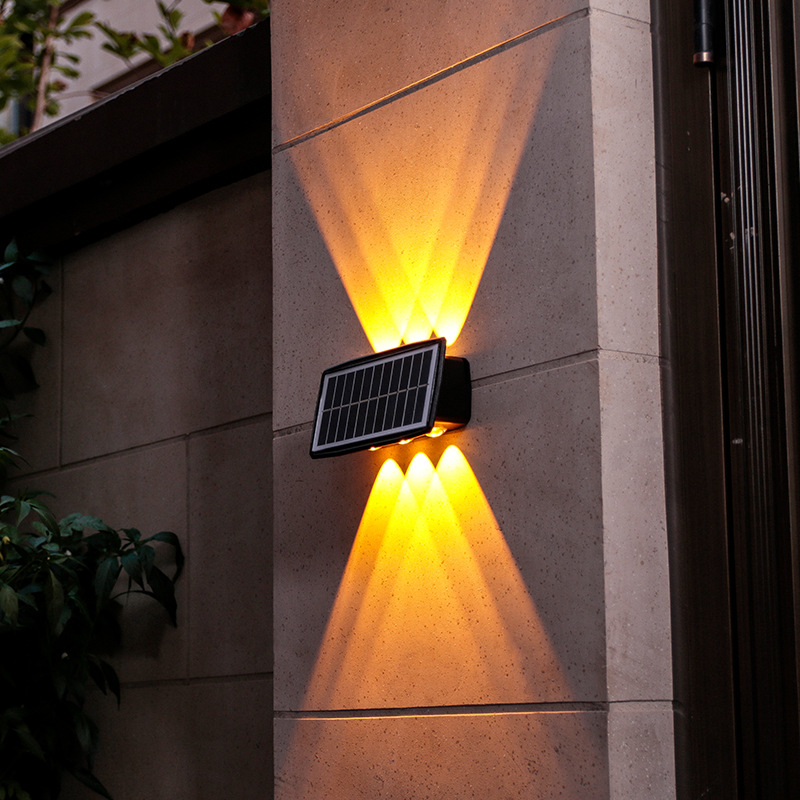 Lámpara Solar de pared Led para exteriores, decoración impermeable, lámpara de jardín, iluminación luminosa arriba y abajo para pared, porche, balcón, jardín y calle: Amarillo claro / 0-5 vatios