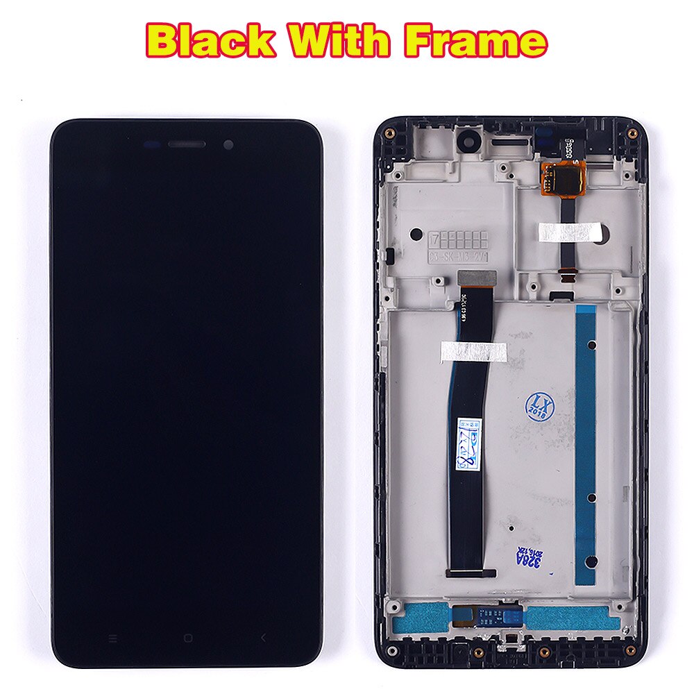 100% testé écran LCD pour Xiaomi Redmi 4A 5.0 pouces écran tactile 1280*720 numériseur cadre d'assemblage avec verre trempé gratuit: Black with Frame