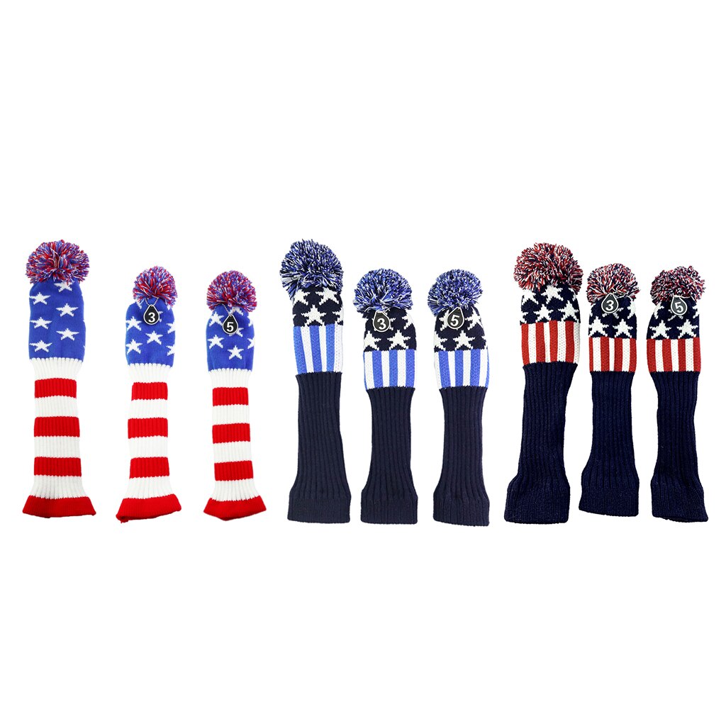 Stripes Knitted Golf Club Head Covers 3 Piece Set 1 3 5 Driver and Fairway HeadCovers Fits 460cc Drivers