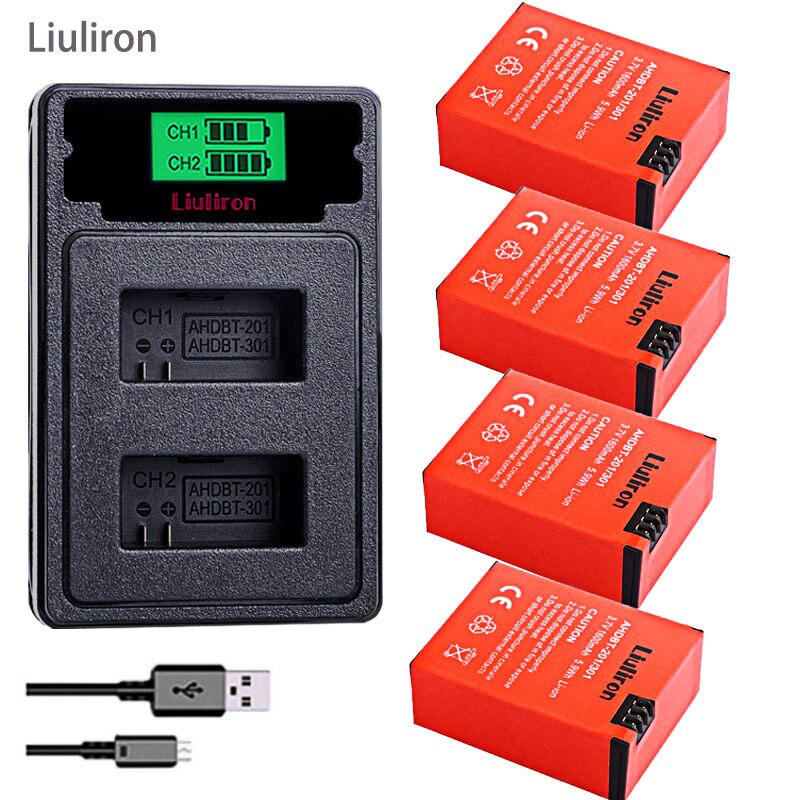 High capacity bateria hero 3 gopro hero3 battery + TYPE-C USB charger+battery case for GoPro go pro Hero 3 3+ camera accessories: charger and 4battery