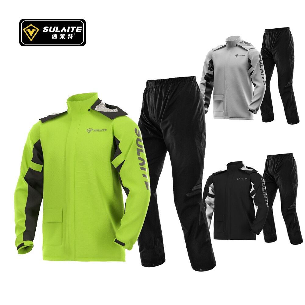 SULAITE Waterproof Motorcycle Rain Suit Raincoat+Rain Pants Poncho Motocross Rain Jacket Motorbike Scooter Riding Rain Suit
