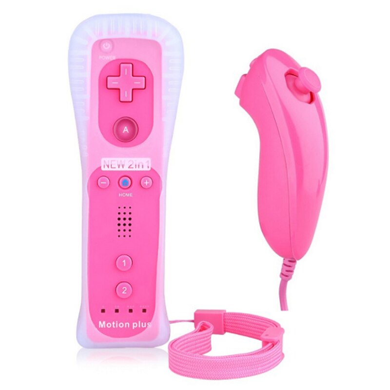 ACEPRIL-mando inalámbrico 2 en 1 para Nintendo Wii, mando a distancia con Bluetooth, sincronización, Nunchuk, Motion Plus incorporado: Pink