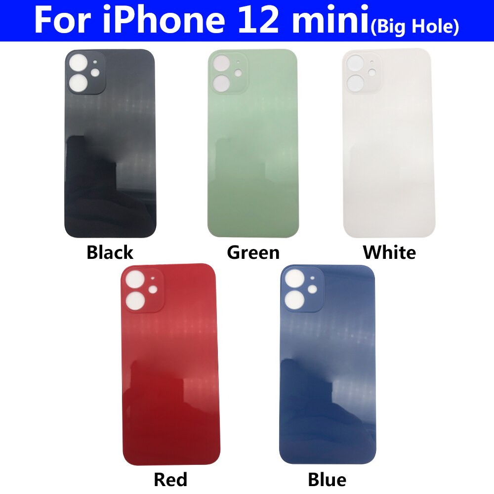 Big Hole Glass Back Cover For Iphone 12 Pro Max 12 Mini Battery Back Cover Glass Rear Door Replacement Housing