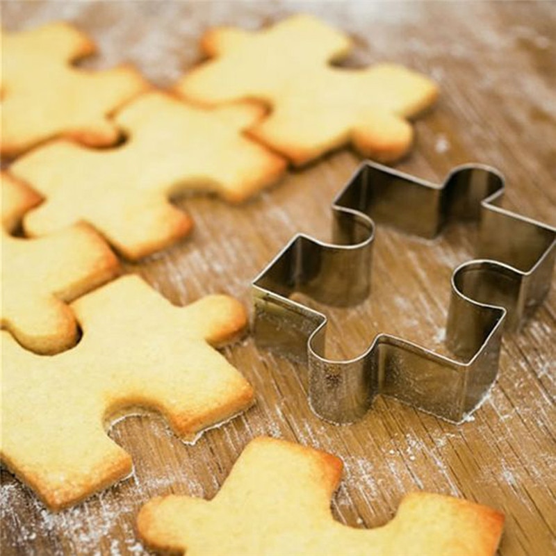 1Pc Kerst Cookie Shape Rvs Cookie Cutter Puzzel Diy Biscuit Mold Dessert Bakvormen Cakevorm Cookie Stamp Fondant