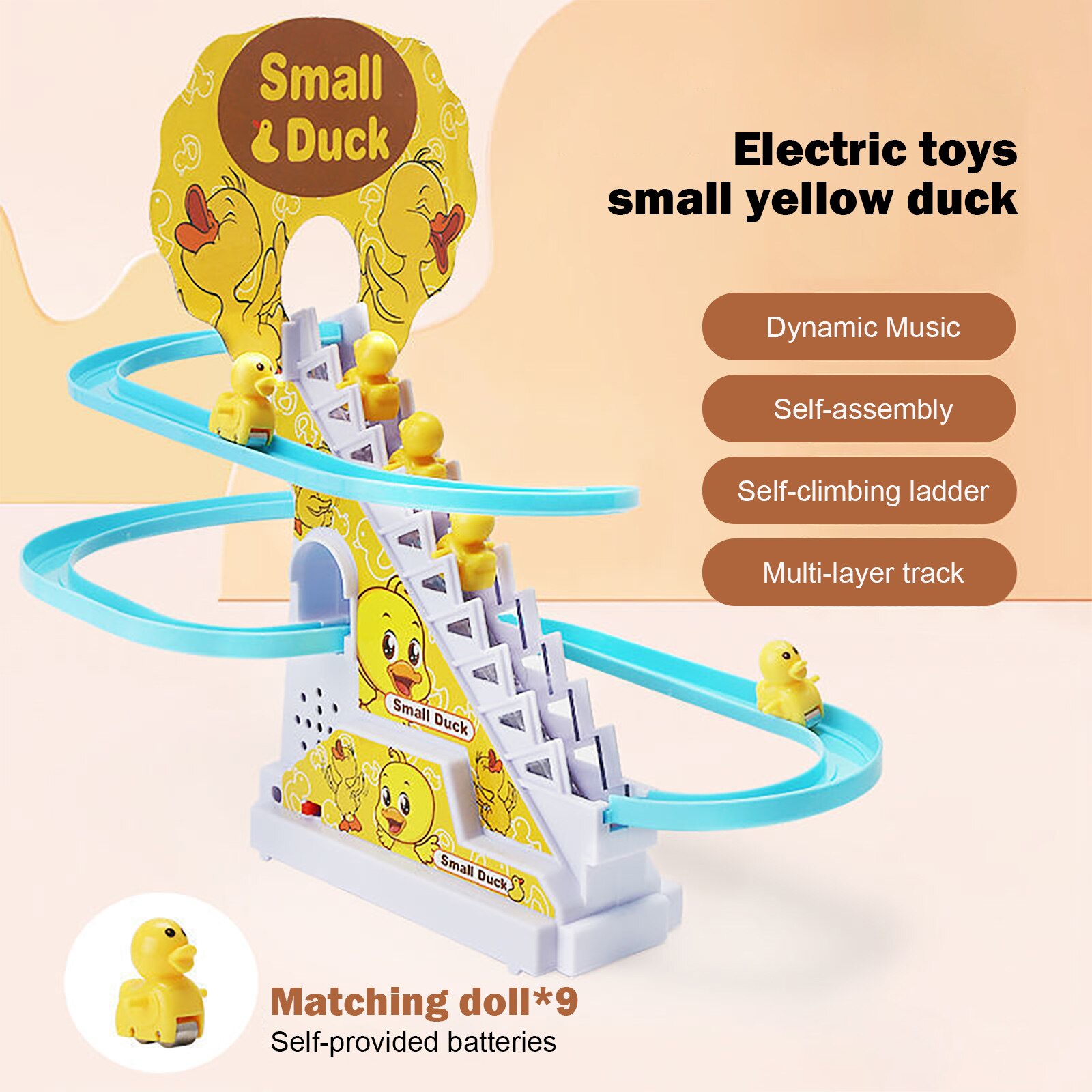 Jouets électriques d&#39;escalade de canard, montagnes russes pour enfants, ensemble de jouets de train de dessin animé, canards, musique électrique, rouleau coulissant