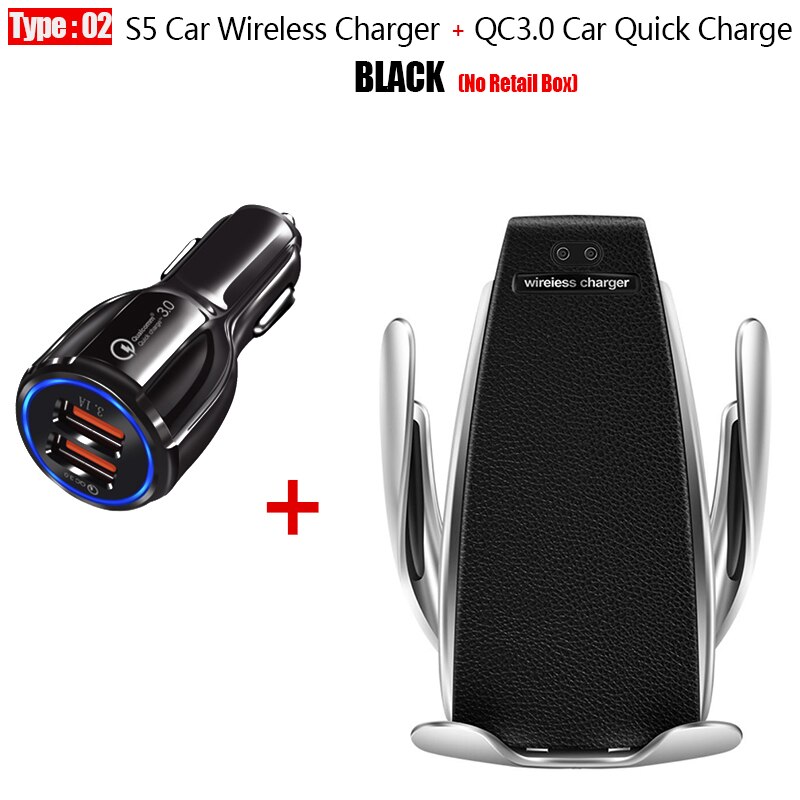 10 W Qi Draadloze Oplader Voor Iphone 11 Pro Xs Max X 8 Samsung S20 S10 Draadloze Snelle Opladen Infrarood automatische Auto Clip Beugel: Type 2 QC3.0 Black