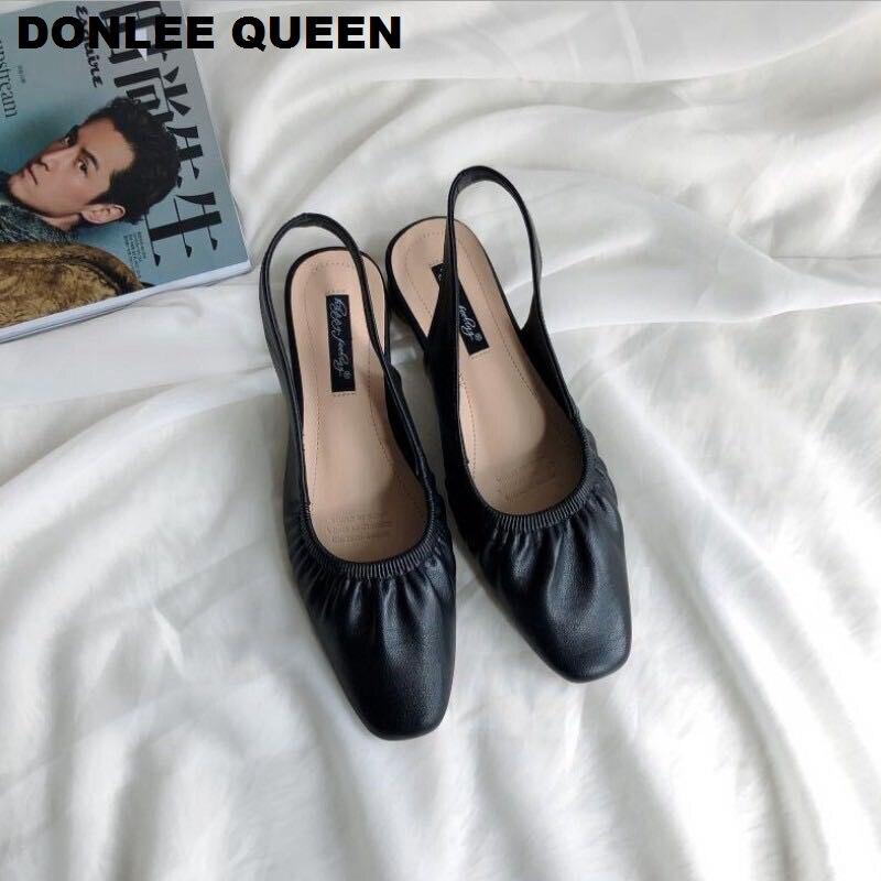 Slingback sandaler kvinder slip on mule sko kvinder rund tå lav hæl sko mærke lavvandede plisserede sandal mules slides