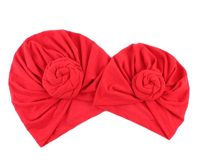2 uds juego mamá bebé turbante anudado indio sombrero madre niñas niños turbante diadema de pelo de accesorios pañuelo Headwrap diadema: Rojo rosado
