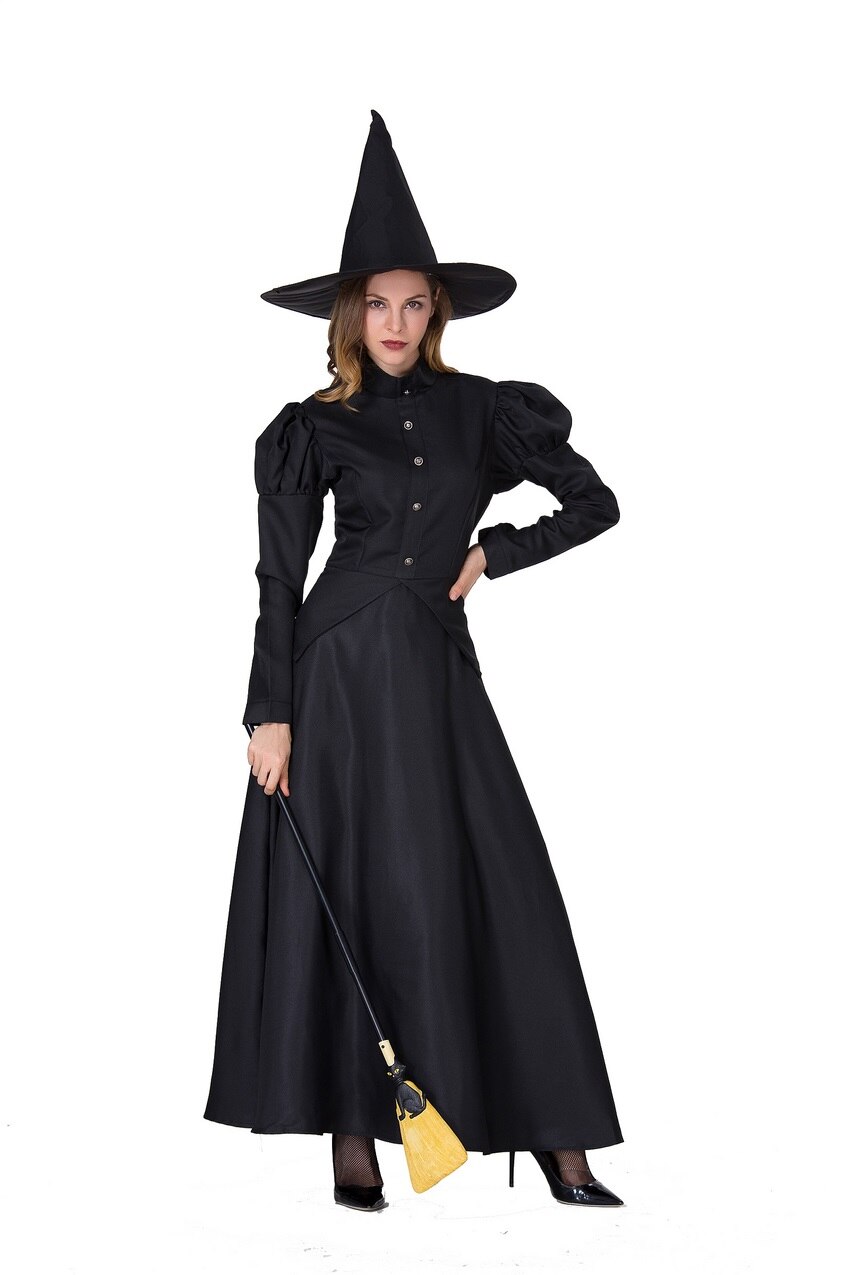 Kvinder hekse kostume halloween karneval kostume sort hekse kostume til voksne piger fancy dress fest outfit