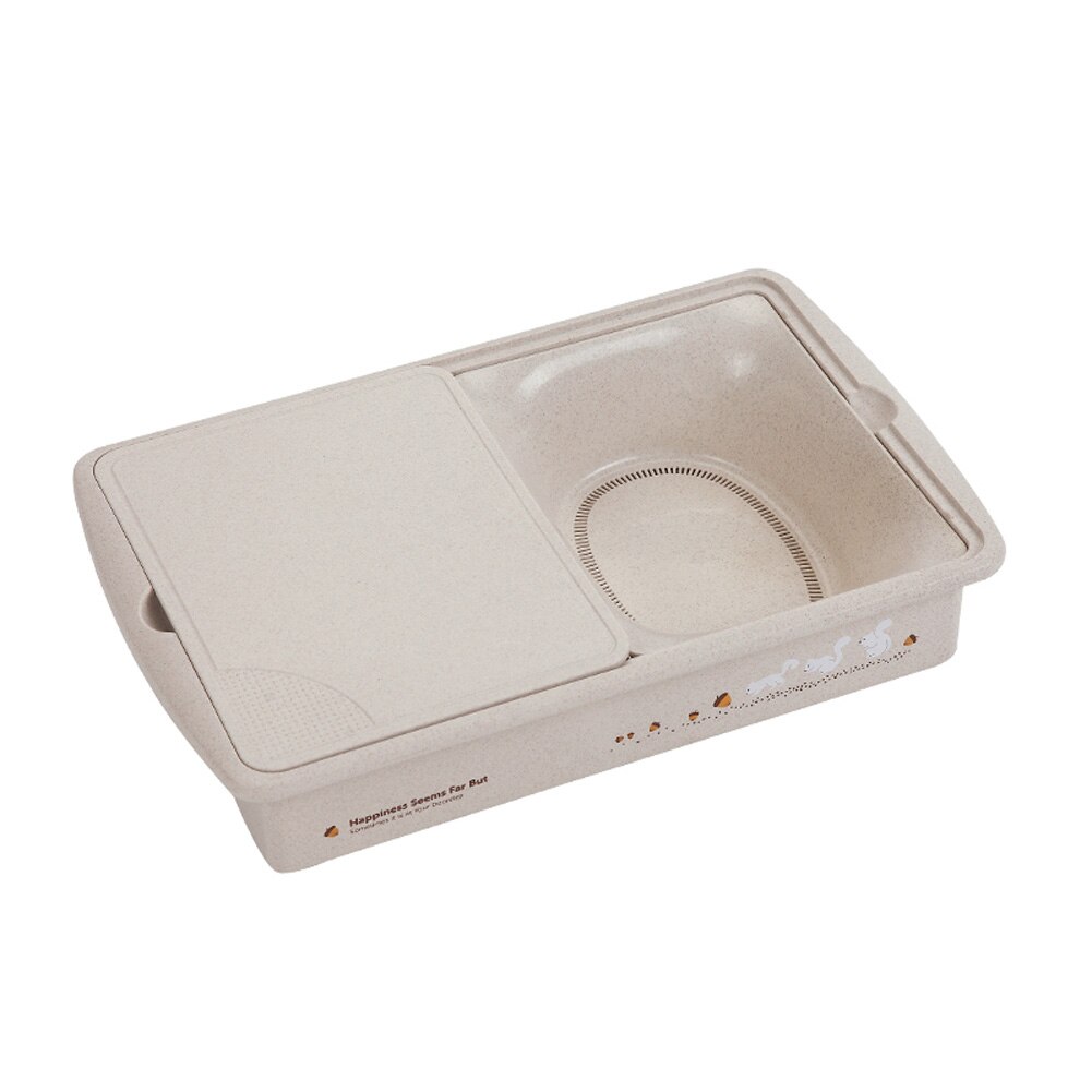 Multifunctional Washing Basket Wheat Straw Double Drain with Cutting Board DAG-ship: Beige L