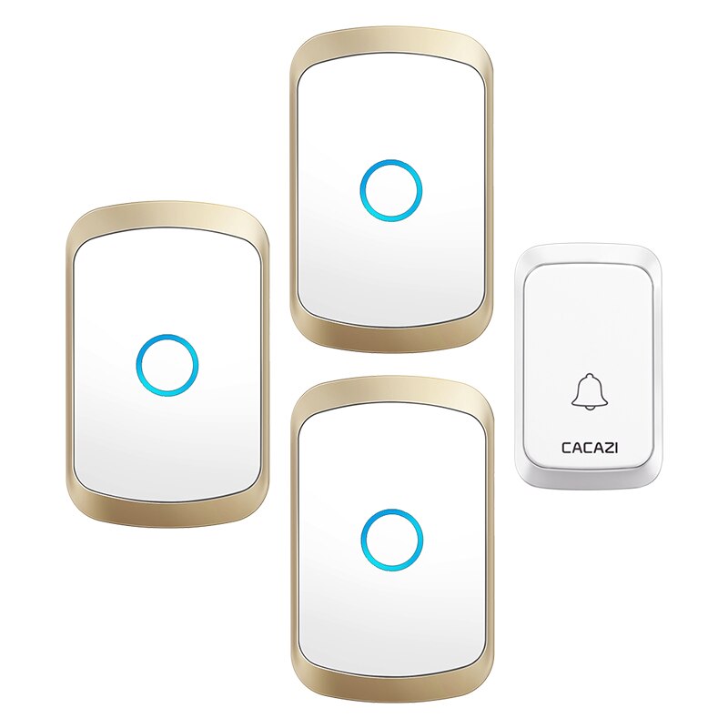 Cacazi Draadloze Deurbel Dc Batterij-Operated Waterdichte 36 Chimes 5 Volume 300M Range Home Security Draadloze Deur Call ring Bell: gold 1x3