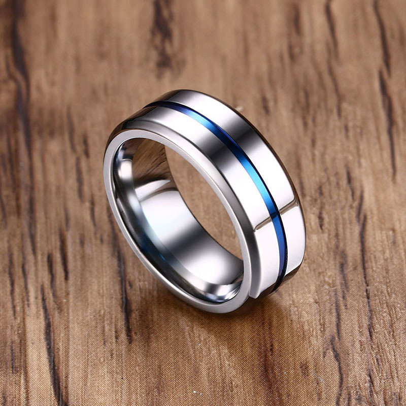 Sort sølv farve rustfrit stål ringe til mænd regnbue tynde ringe ringe bryllup band mandlige alliance smykker 8mm: 6 / Sølvfarvet