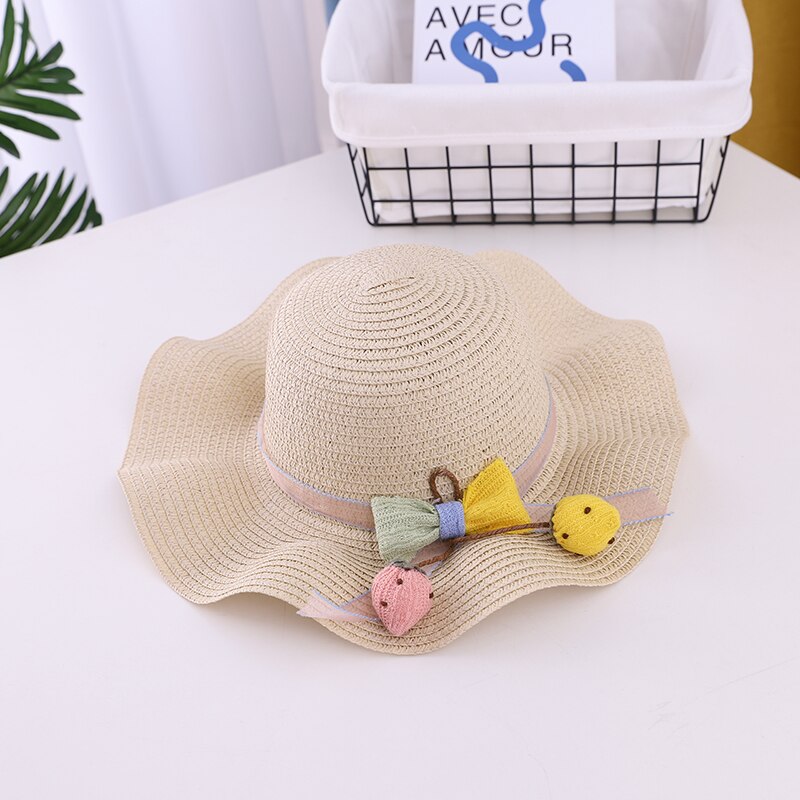 Gorro para el sol niña transpirable de verano sombreros de paja lindo flores dulce princesa sombrero niño protección UV para playa sombrero niños sombreros de 2-6 años: Beige