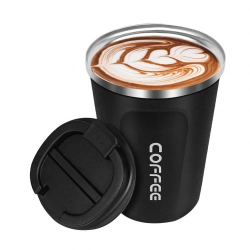 Travel Office Auto Roestvrij Staal Thermische Vacuüm Koffie Melk Beker Met Deksel: Black 380ml