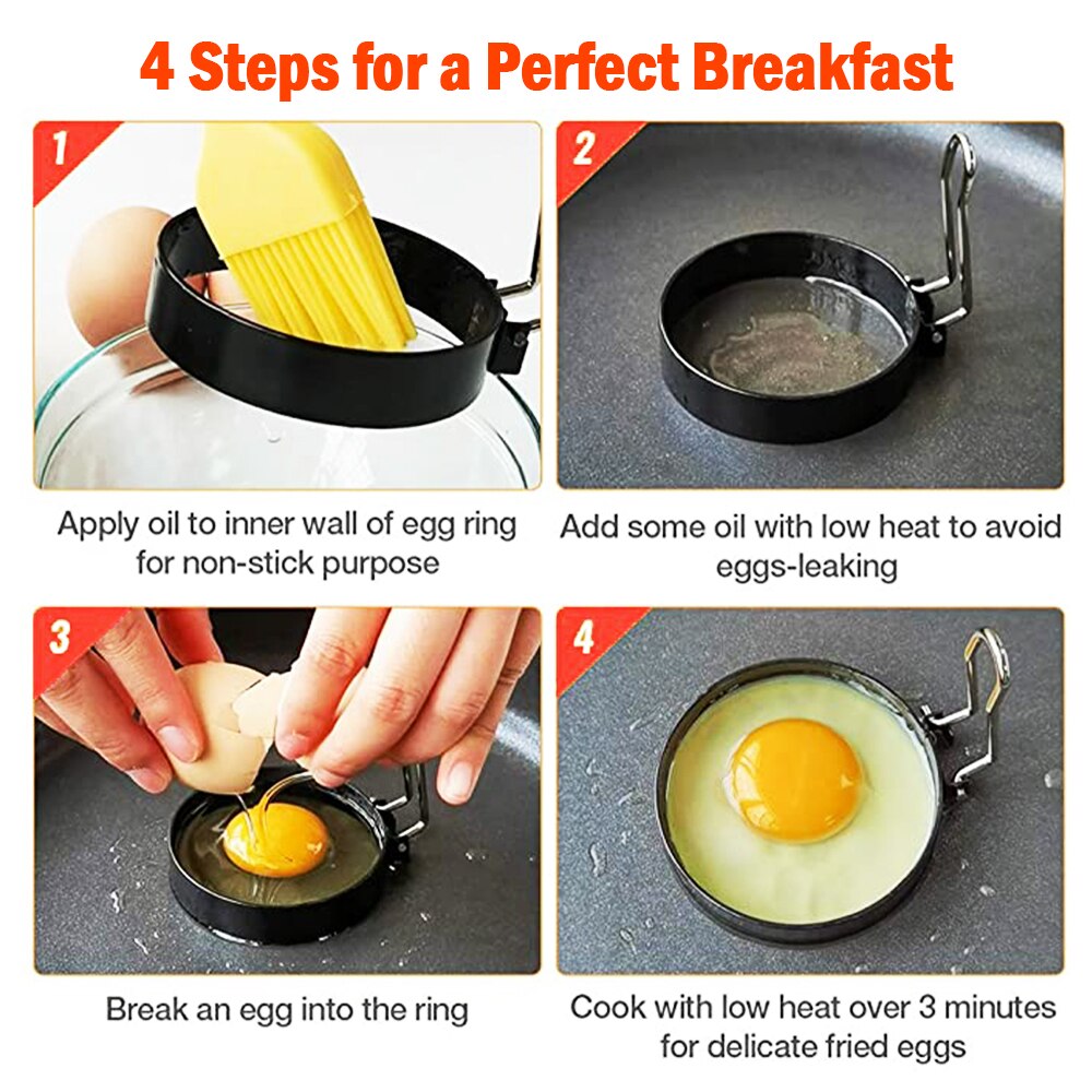 Round Breakfast Mold Tool Cooking Non Stick Circle Shaper Egg Rings For Frying Meat Pie Sandwiches Egg Maker Molds Set