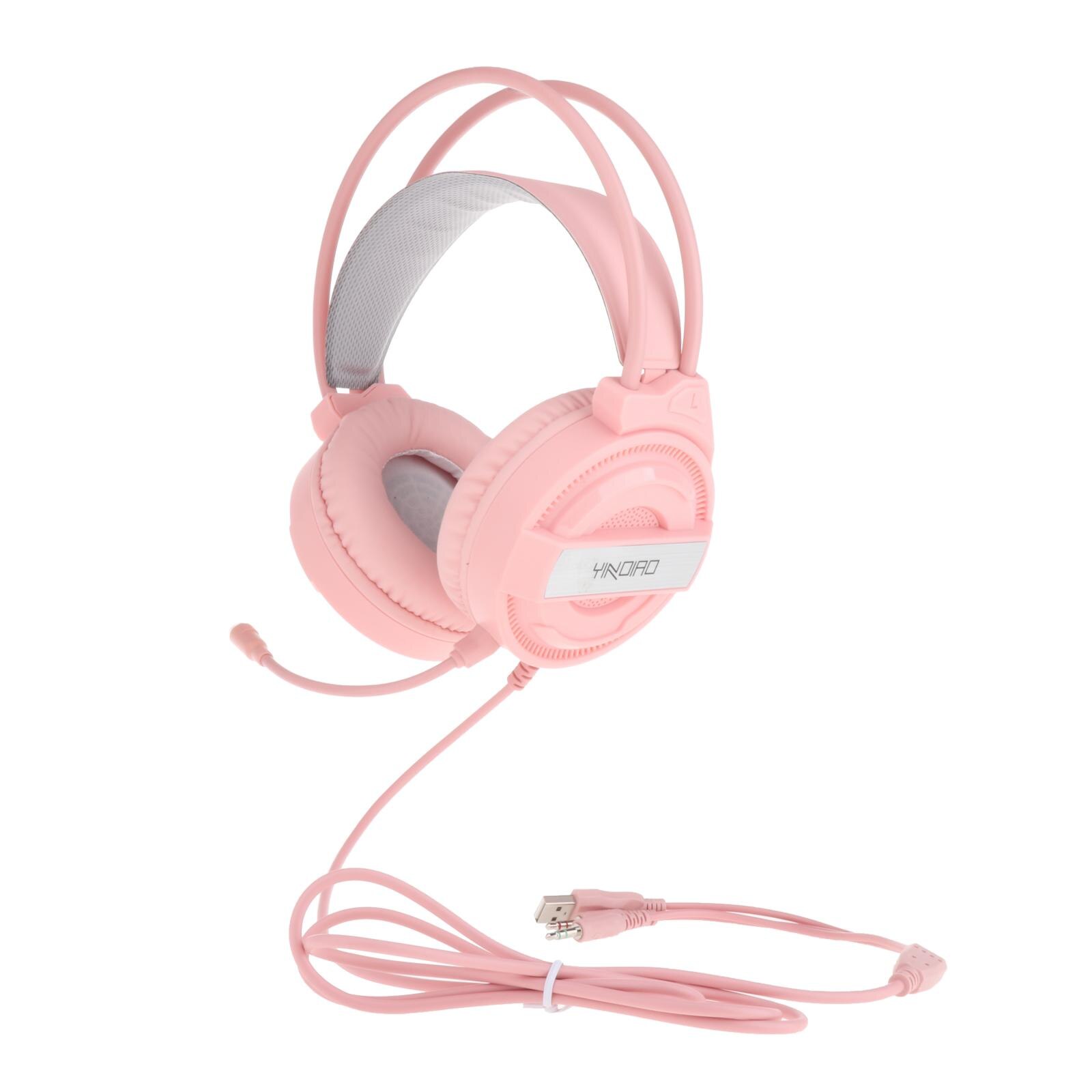 Pink Over Ear Gaming Headset Headphone 7.1 Sound Track with LED Light for Gamer