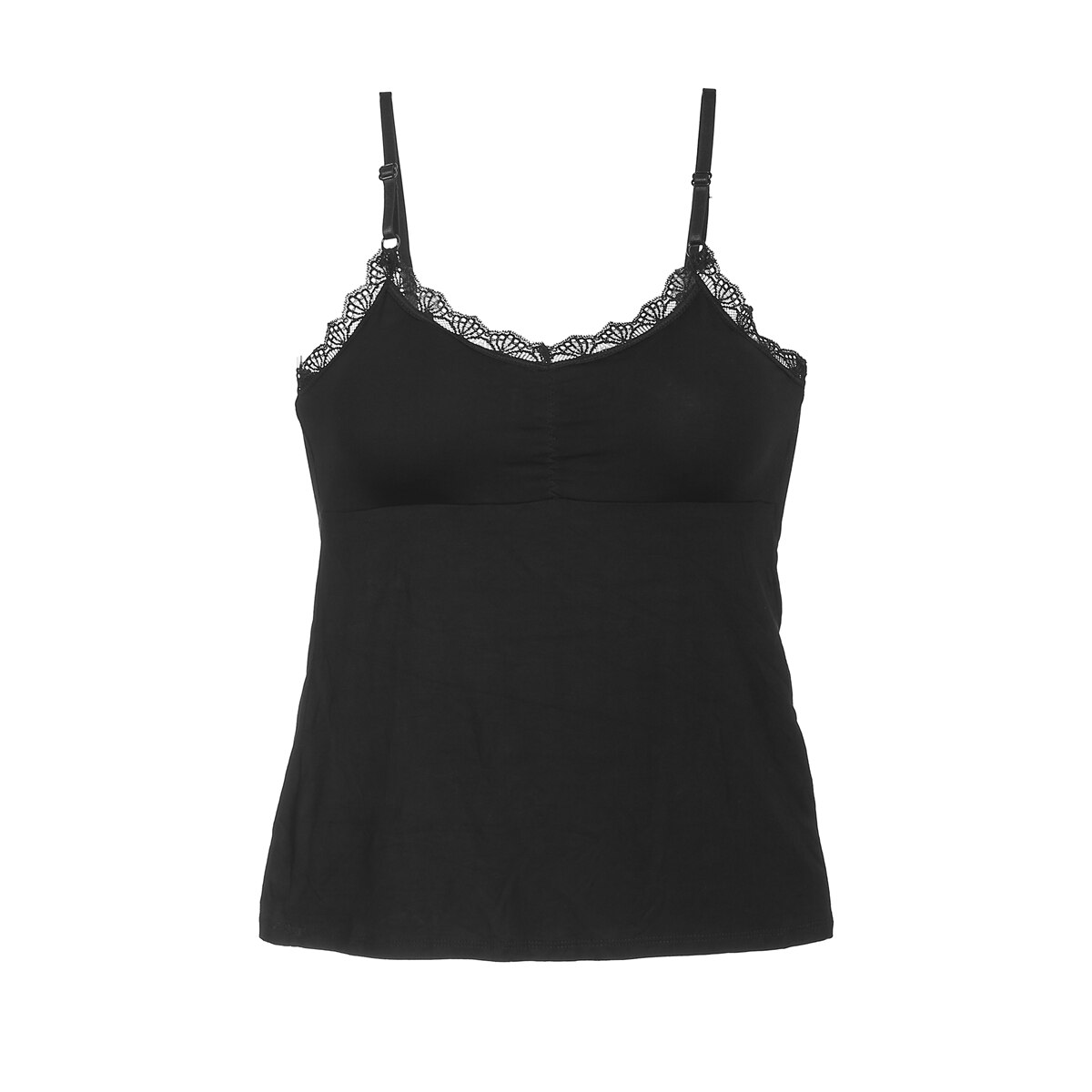 Women Soft Lace Padded Camisole Womens Bras Seamless Bra Padded Solid Tank Top Straps Sleepwear Nightwear Pajamas: Black