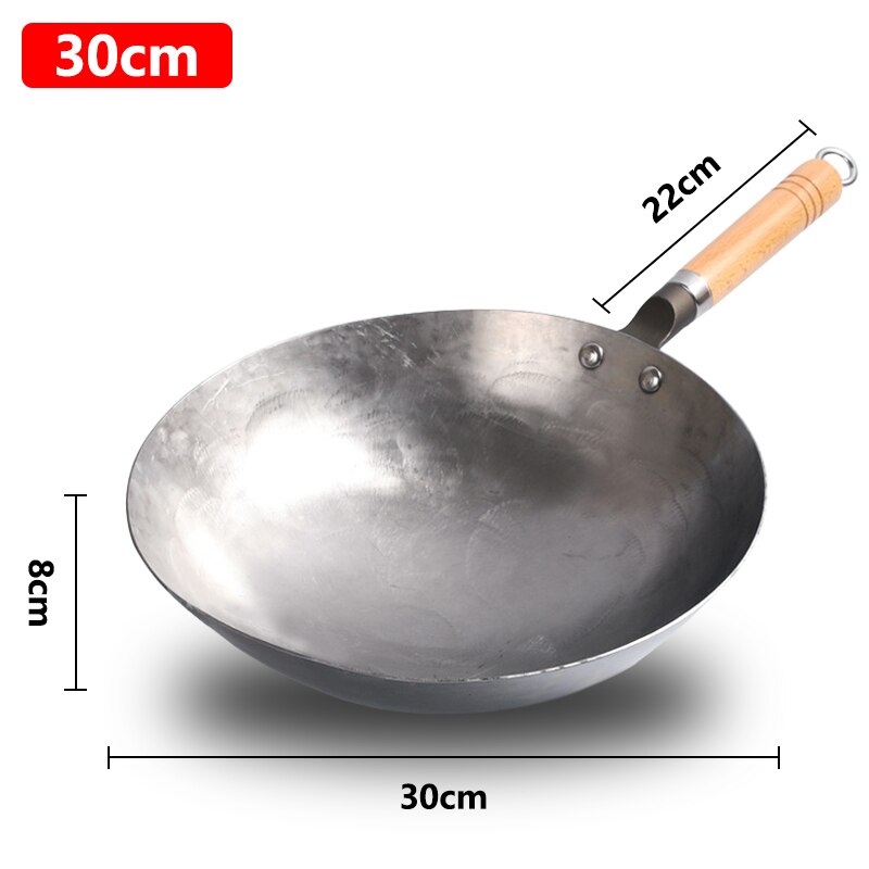 34cm Heavy Iron Wok Traditional Hand-forged Cast Iron Wok Non-stick Pan Non-coating Gas Cooker Kitchen Cookware: Red