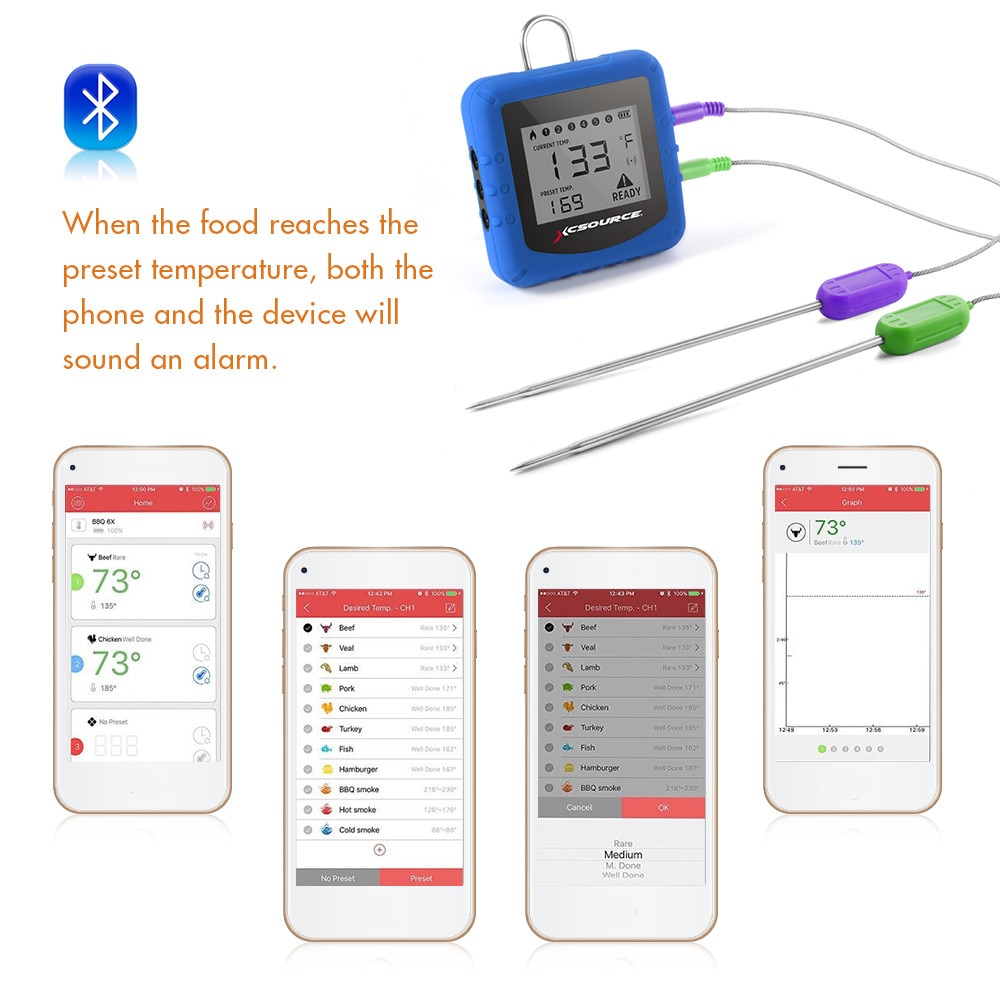 senza fili barbecue Termometro di Carne accorto Bluetooth a distanza Cucina A base di Carne Forno di Cottura Temperatura tenere sotto controllo in tempo Reale Allarme App Promemoria