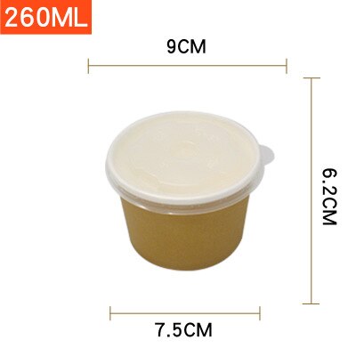 10pcs Round Disposable Biodegradable Kraft Paper Bowl Takeaway Soup Bowl Congee Bowl Disposable Paper Bowl Lunch Box with Lid: Cowhide 260ml