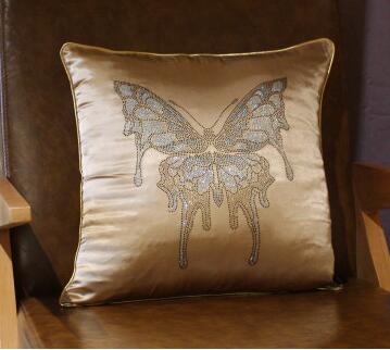 Coussin en velours avec strass noirs, oreiller de luxe, pour canapé, voiture, diamant: C