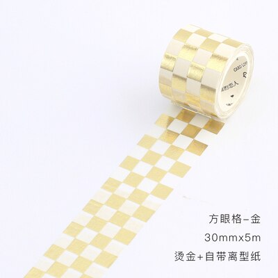 Bande washi décorative en forme de nid d'abeille, feuille d'or, argent, grille carrée, mur en brique, ruban de masquage pour bricolage planificateur journal intime, scrapbooking: gold square gird