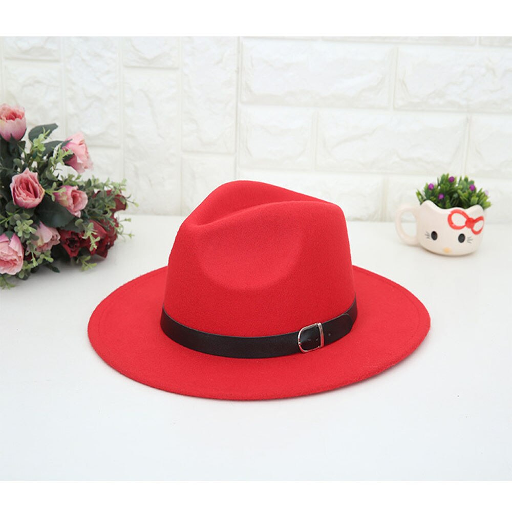 Classic British Fedora Hat Men Women Imitation Woolen Winter Felt Hats Black Wine Red Blue Jazz Hat Chapeau: Red