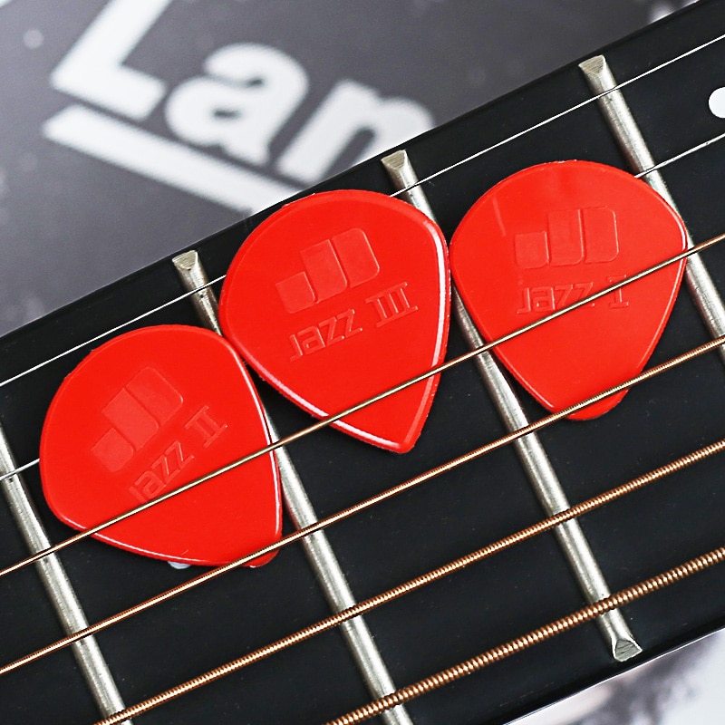 Nylon guitar plukker skarp spids guitarra pick sæt i en pick tin til dunlop strings instrument tilbehør sort rød 1.1/1.18/1.38mm